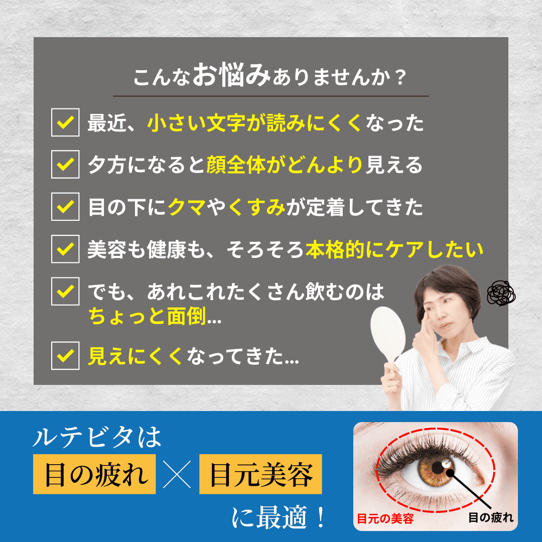 ルテビタ｜リポソームルテイン＆リポソームビタミンC＆美容成分配合サプリメント